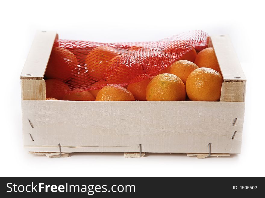 Box of clementines isolated on white background