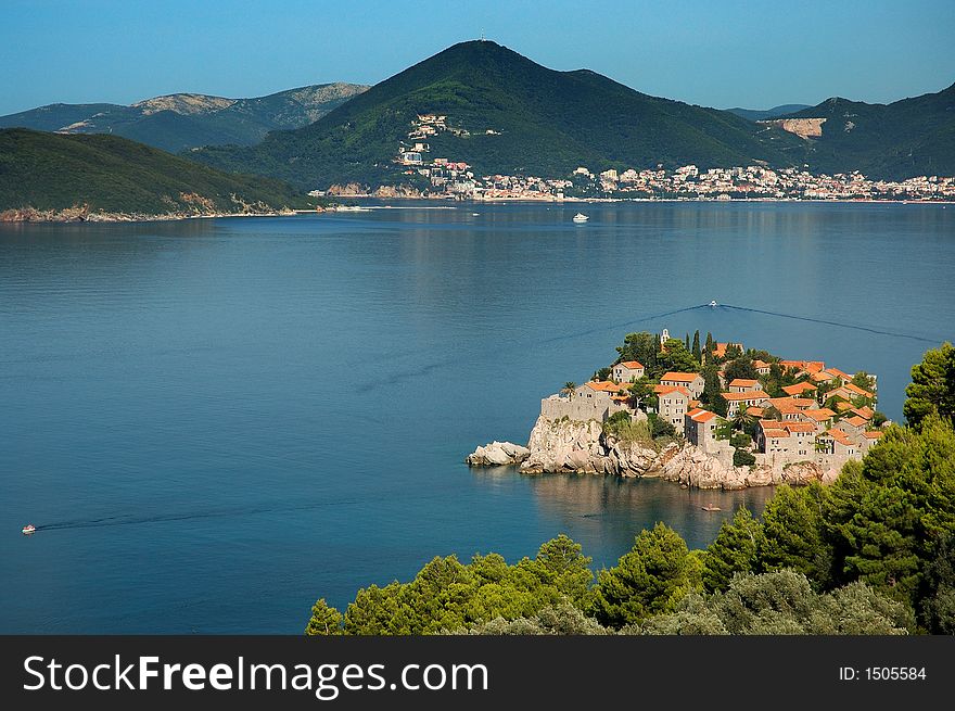 Sveti Stefan island, Montenegro, old town. Sveti Stefan island, Montenegro, old town