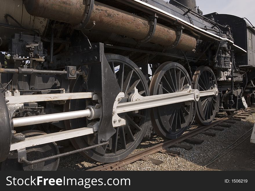 Old steam train engine close up. Old steam train engine close up