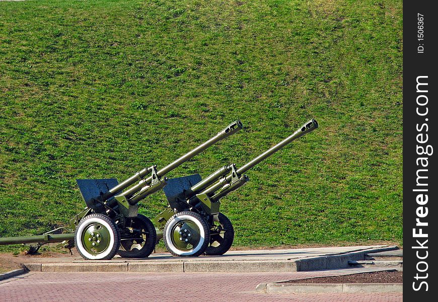 Two cannons near the Monument of Victory in Novgorod, Russia