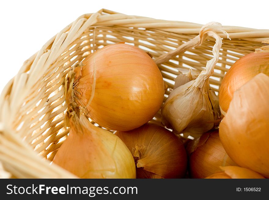 Onions and garlic in a basket