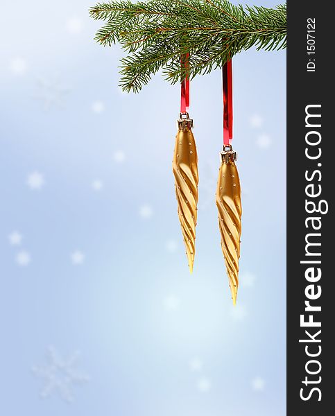 Gold Christmas Ornament On Branch