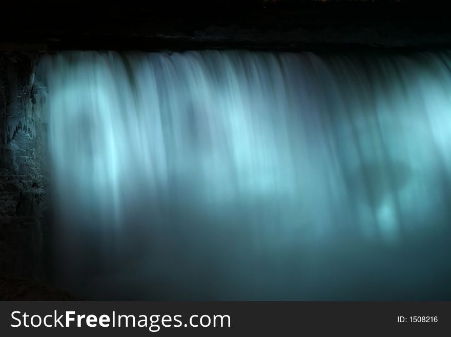 Niagara Horse Shoe Falls at Night with Blue Lights