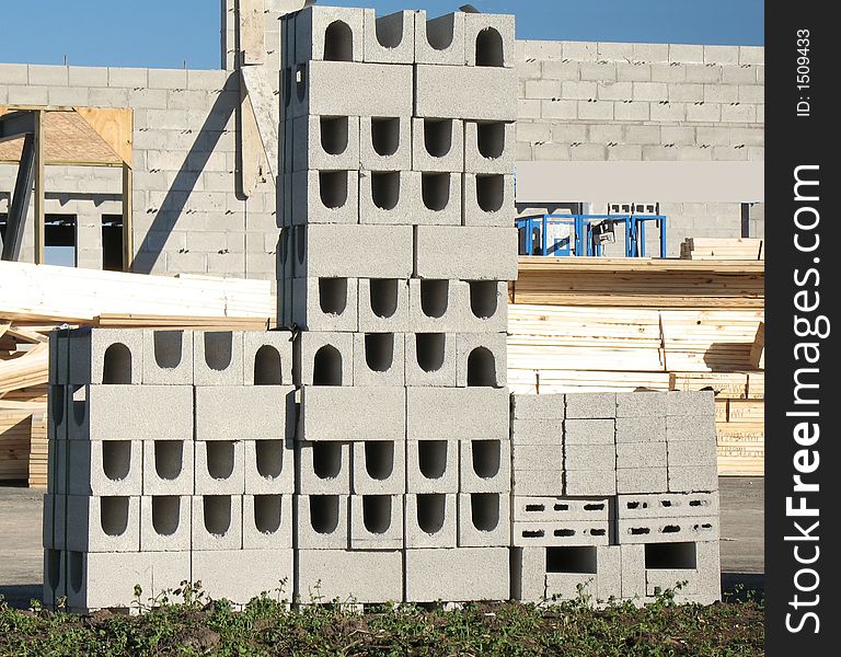 Cement building blocks by job site. Cement building blocks by job site