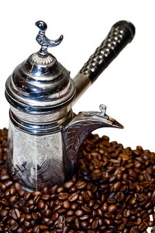 Turkish Coffee Pot And Coffee Beans Stock Image