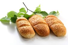 Three Bread Rolls With Birch Leaves Royalty Free Stock Photography Three Bread Rolls With Birch Leaves Royalty Free Stock Photography