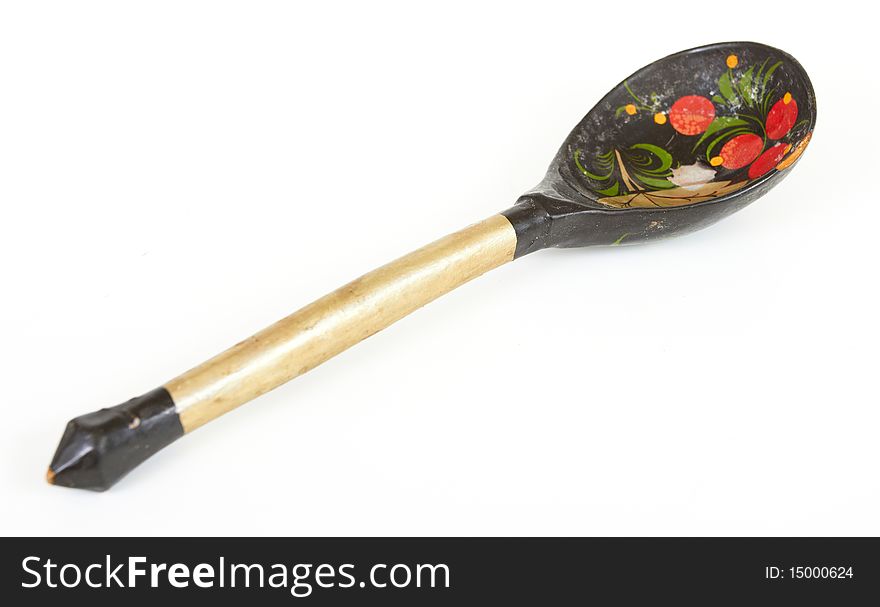 Russian wooden spoon on white background