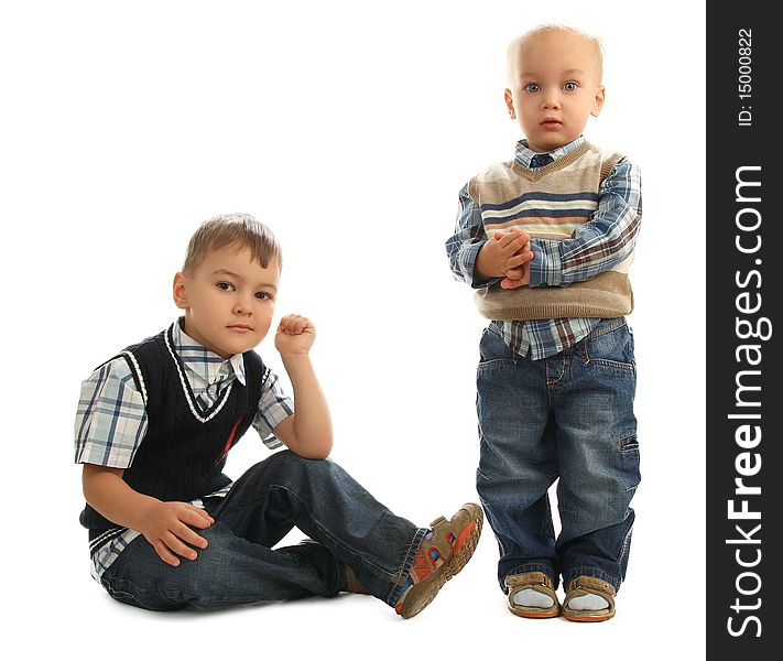 Two little boys  on white background. Two little boys  on white background
