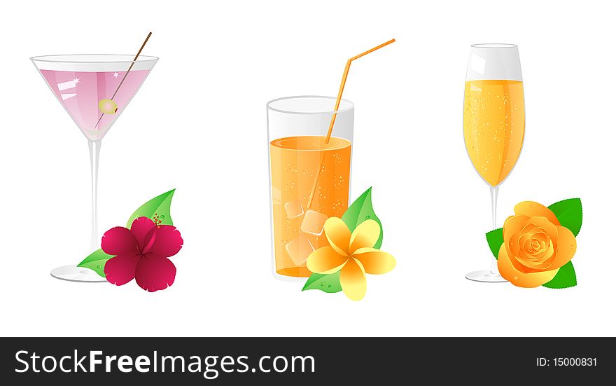 Vector drinks with flowers