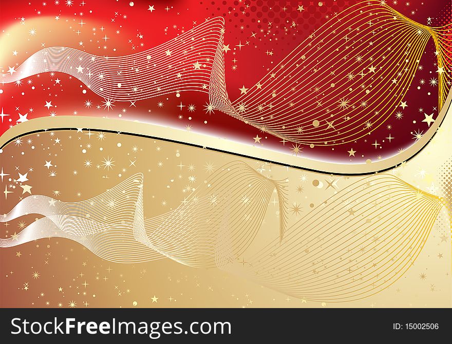 Abstract golden wave background with stars vector illustration