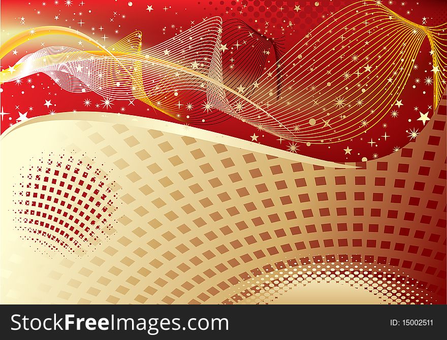 Abstract golden wave background with stars vector illustration