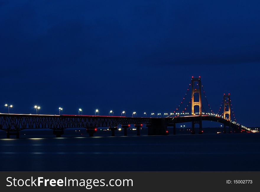View of Suspension Bridge Lit Up at Night