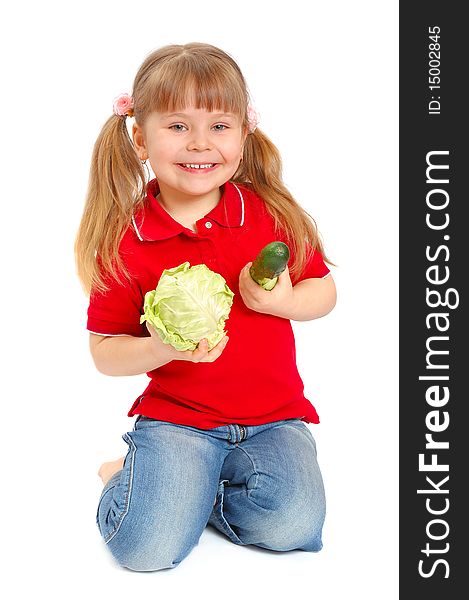 Girl With Vegetables On The White
