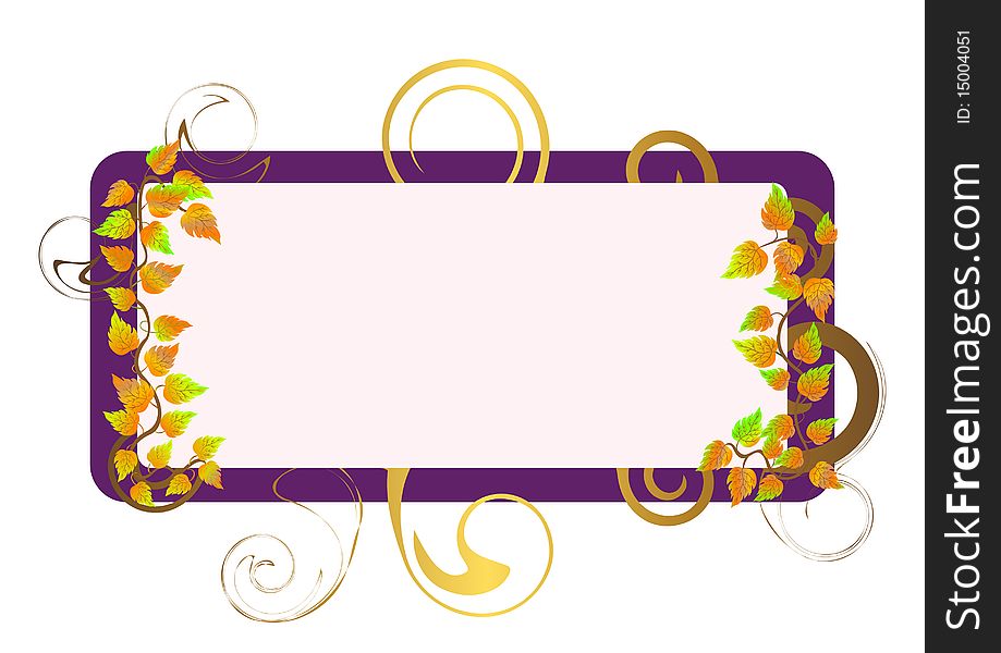 Card with autumn leafs and swirly border design .  Vector illustration. Card with autumn leafs and swirly border design .  Vector illustration.