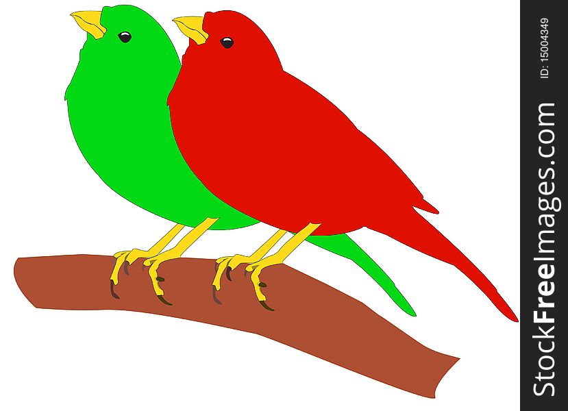 Illustration of two coloured birds. Illustration of two coloured birds