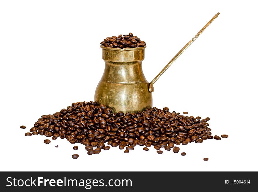 Old coffee pot and beans