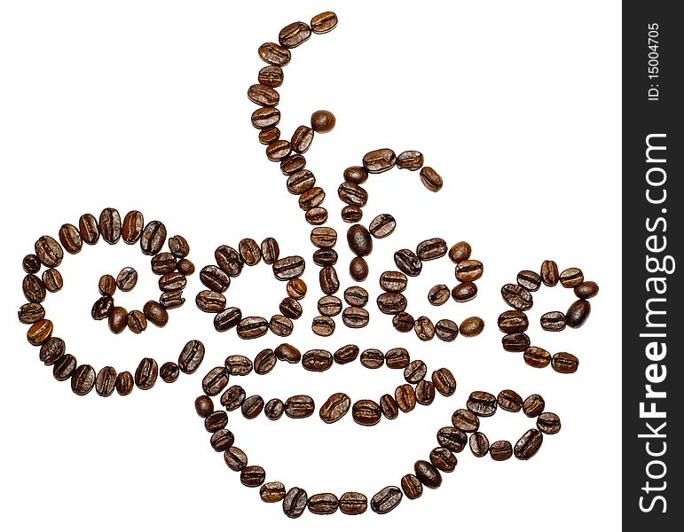 Sign made withe coffee beans on isolated background