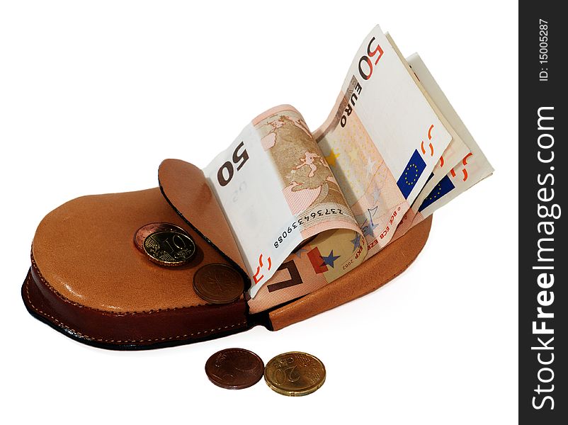 Leather wallet with euro