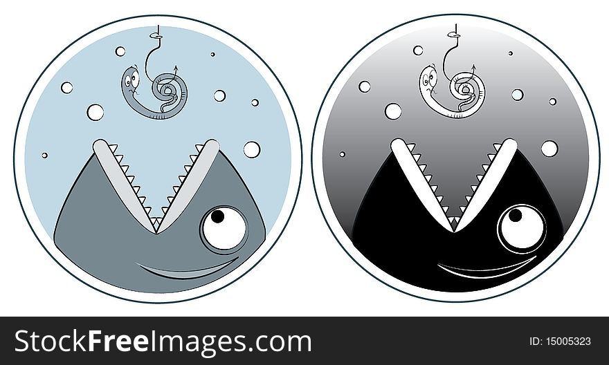 Vector fishing icons.Fish and worm