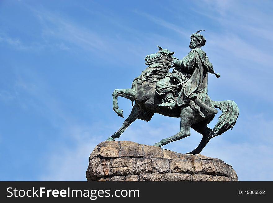 Monumental statue art sculpting rider horse Ukraine Soviet horseman memorial historical. Monumental statue art sculpting rider horse Ukraine Soviet horseman memorial historical