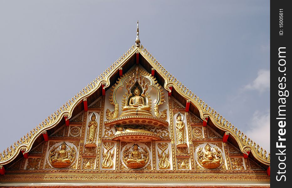 Laos facade buddhistic temple decorative art gold. Laos facade buddhistic temple decorative art gold