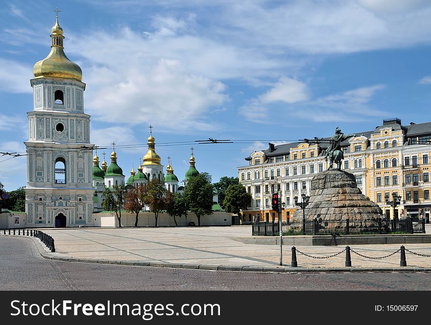 Monumental statue art ukraine Soviet horseman memorial historical square tower. Monumental statue art ukraine Soviet horseman memorial historical square tower