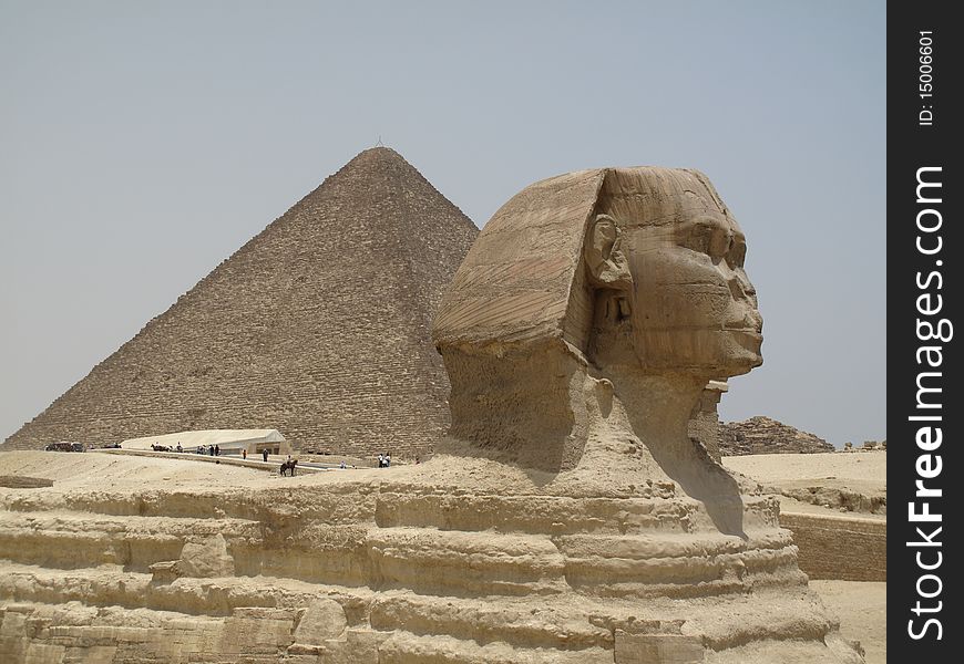 Great Pyramid with The Sphinx in Cairo, Egypt - taken June 2010. Great Pyramid with The Sphinx in Cairo, Egypt - taken June 2010