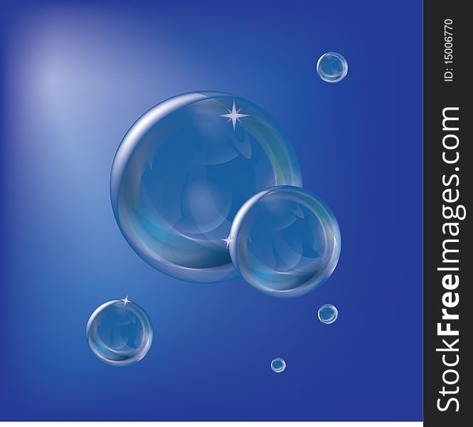Air bubbles of the different size on a blue background