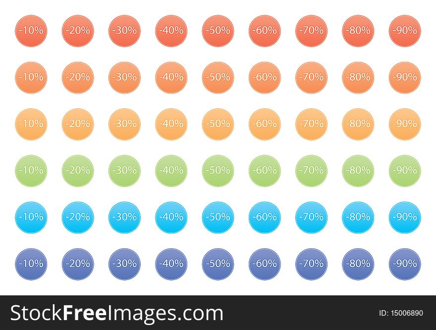 Set of sales discount buttons in different colors. Set of sales discount buttons in different colors