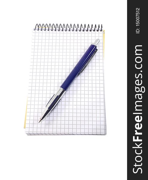 Isolated notebook and pen on the white background
