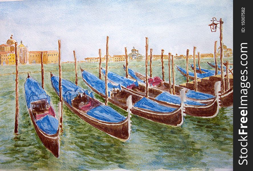 Beautiful venice gondolas with open horizon