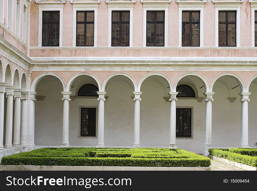 Colonnade of a building in venice