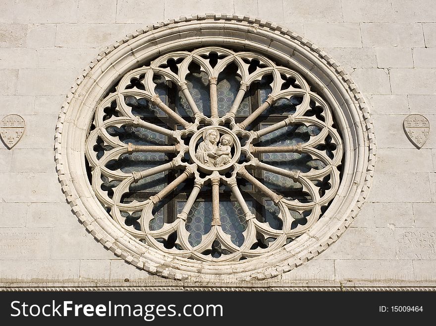 Rose window of the church of Muggia, Italy