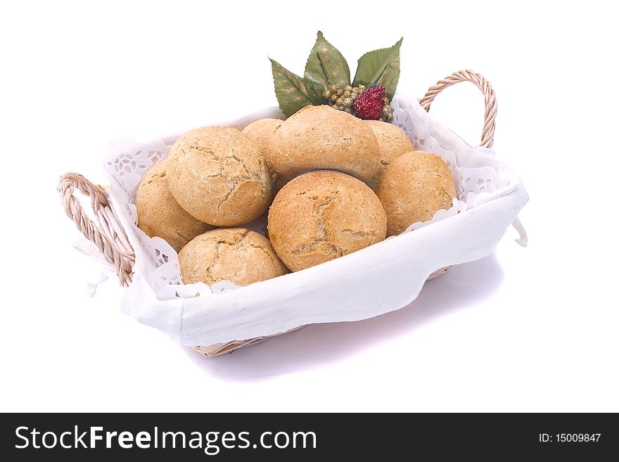 Fresh bread isolated on the white background (selective focus, photographed with shallow DOF)
