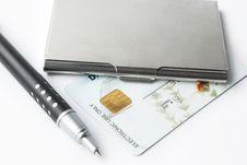 Business Card Holder Case With Pen Royalty Free Stock Photography Business Card Holder Case With Pen Royalty Free Stock Photography