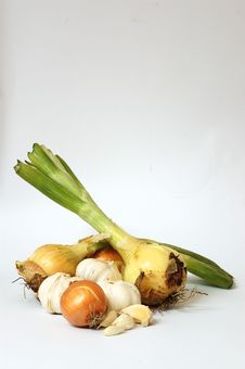 Head Of Garlic And An Onion Stock Photos Head Of Garlic And An Onion Stock Photos