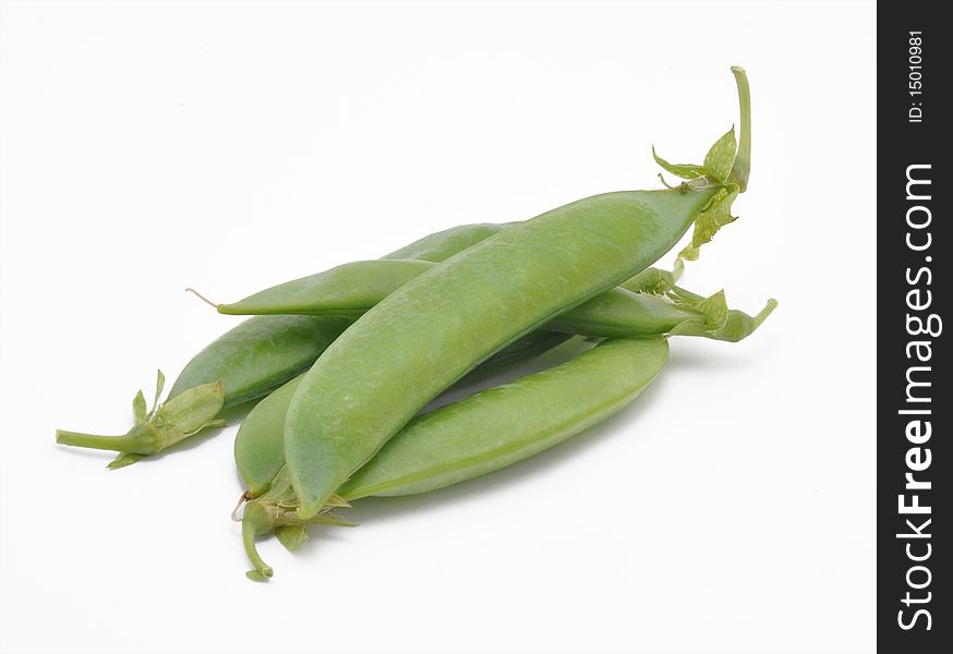 Picture of pods of pea on a white background