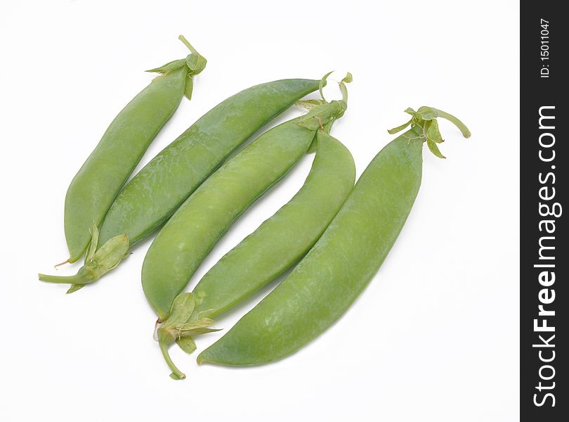 Picture of pods of pea on a white background