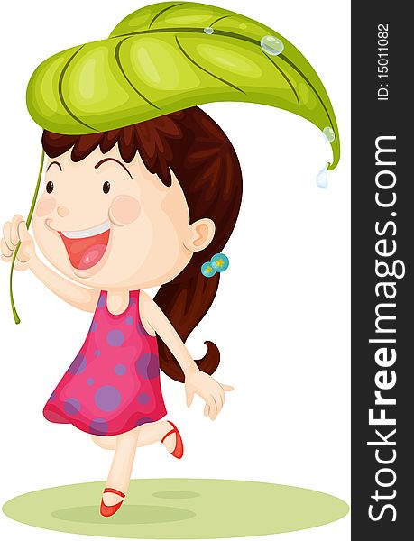 Girl Carrying Leaf on Head