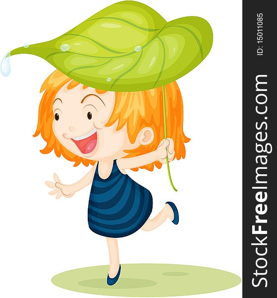 Girl Carrying Leaf on Head