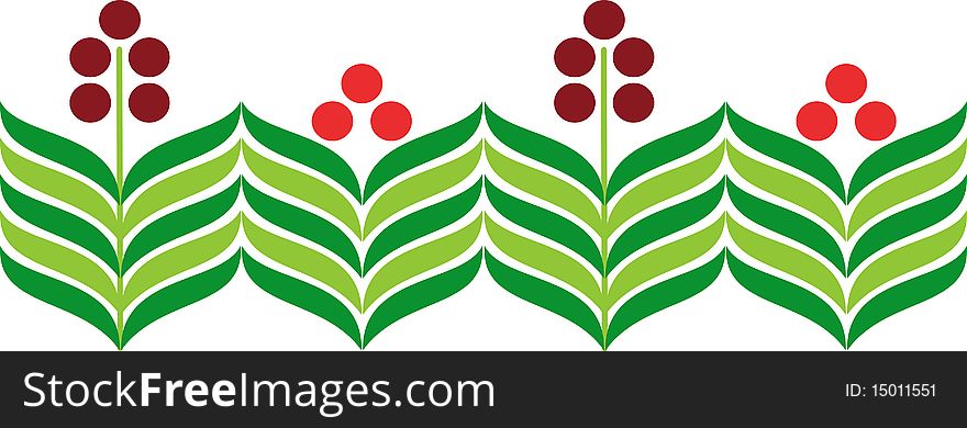 Abstract floral pattern of leaves and berries