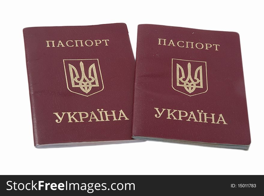 Two Ukrainian passport isolated on a white background. Two Ukrainian passport isolated on a white background.