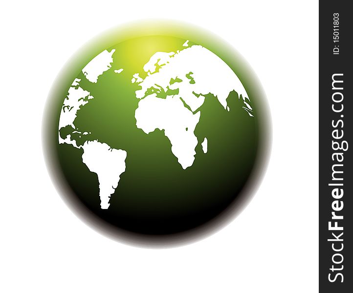 Shiny green globe created in 
White background with blend design