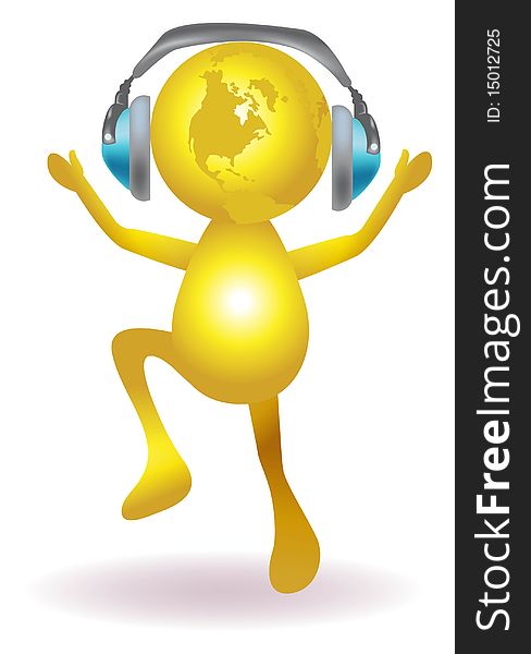 Glob with headphone illustrated isolated image