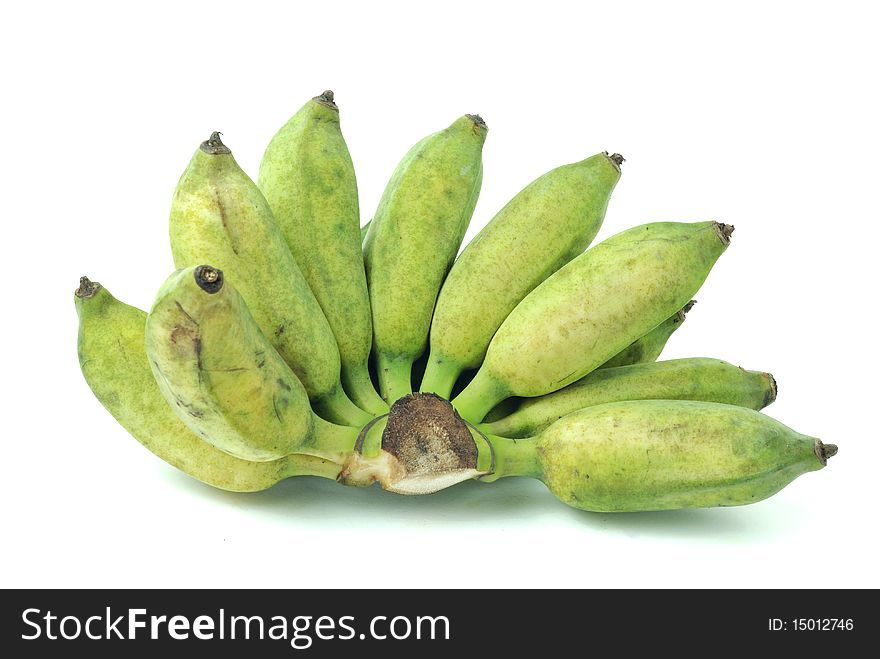Cultivated banana green on white background