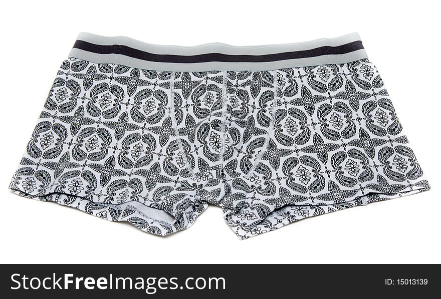 Male undershorts with pattern on white background