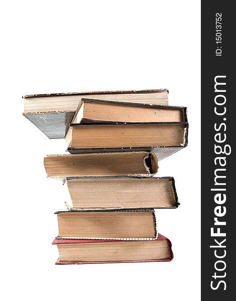 Stack of books on white background