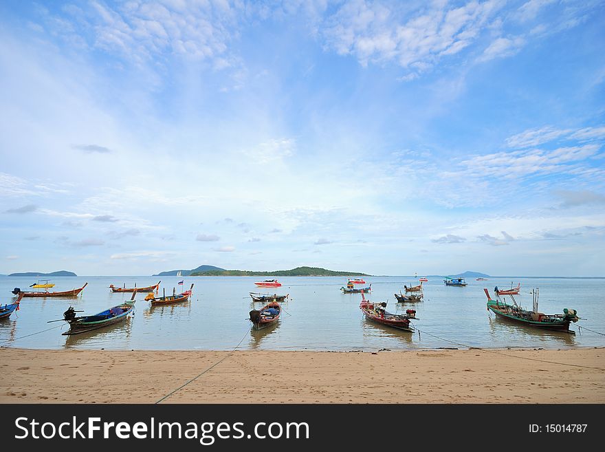 Many Thai boat aircraft parking area beach