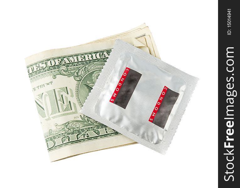 Condom and american dollar isolated