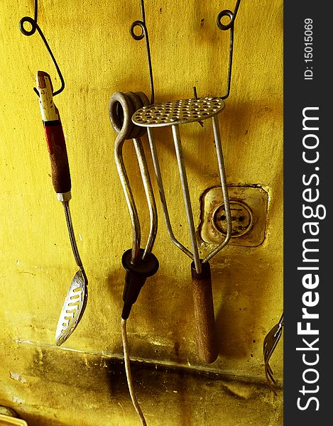 Old utensil in ancient house in tuscany